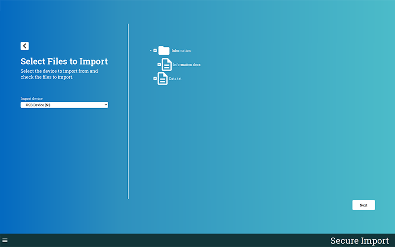 Secure data import - Client: select files