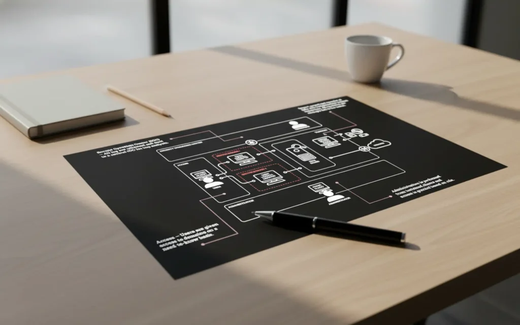 karta över cybersäkerhet arkitektur på skrivbord