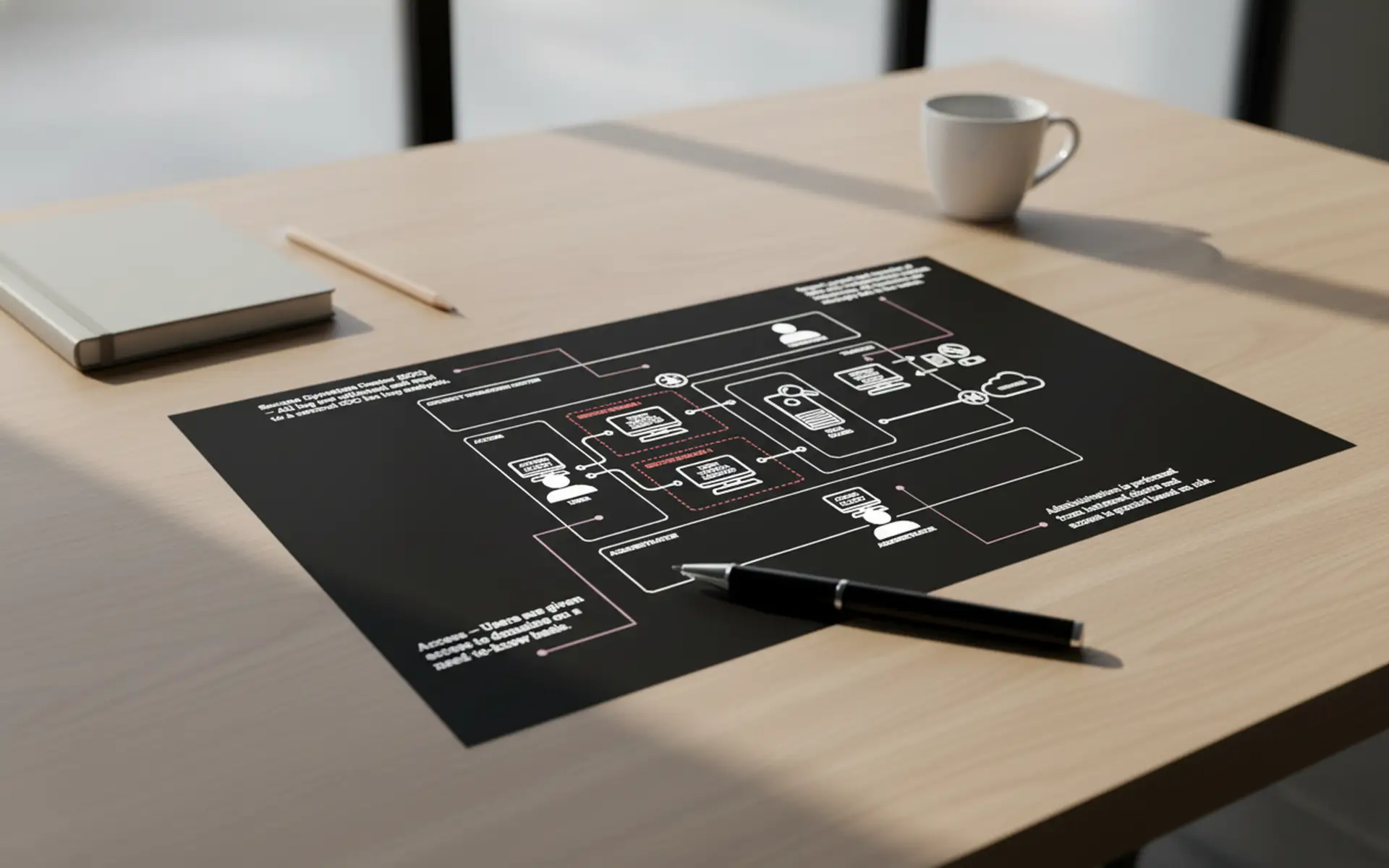 karta över cybersäkerhet arkitektur på skrivbord